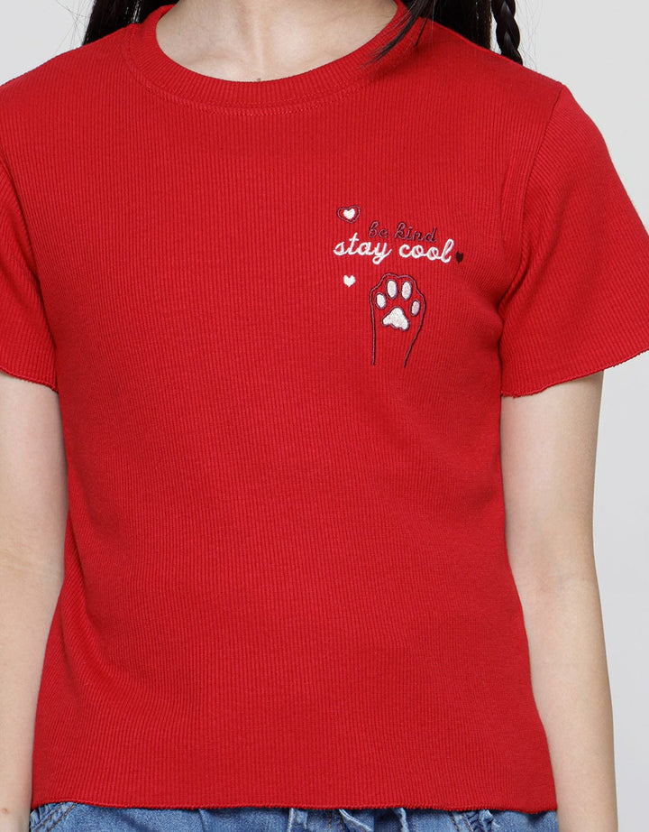 Nevada Short Sleeve T-Shirt Rib Knit With Embro Cat