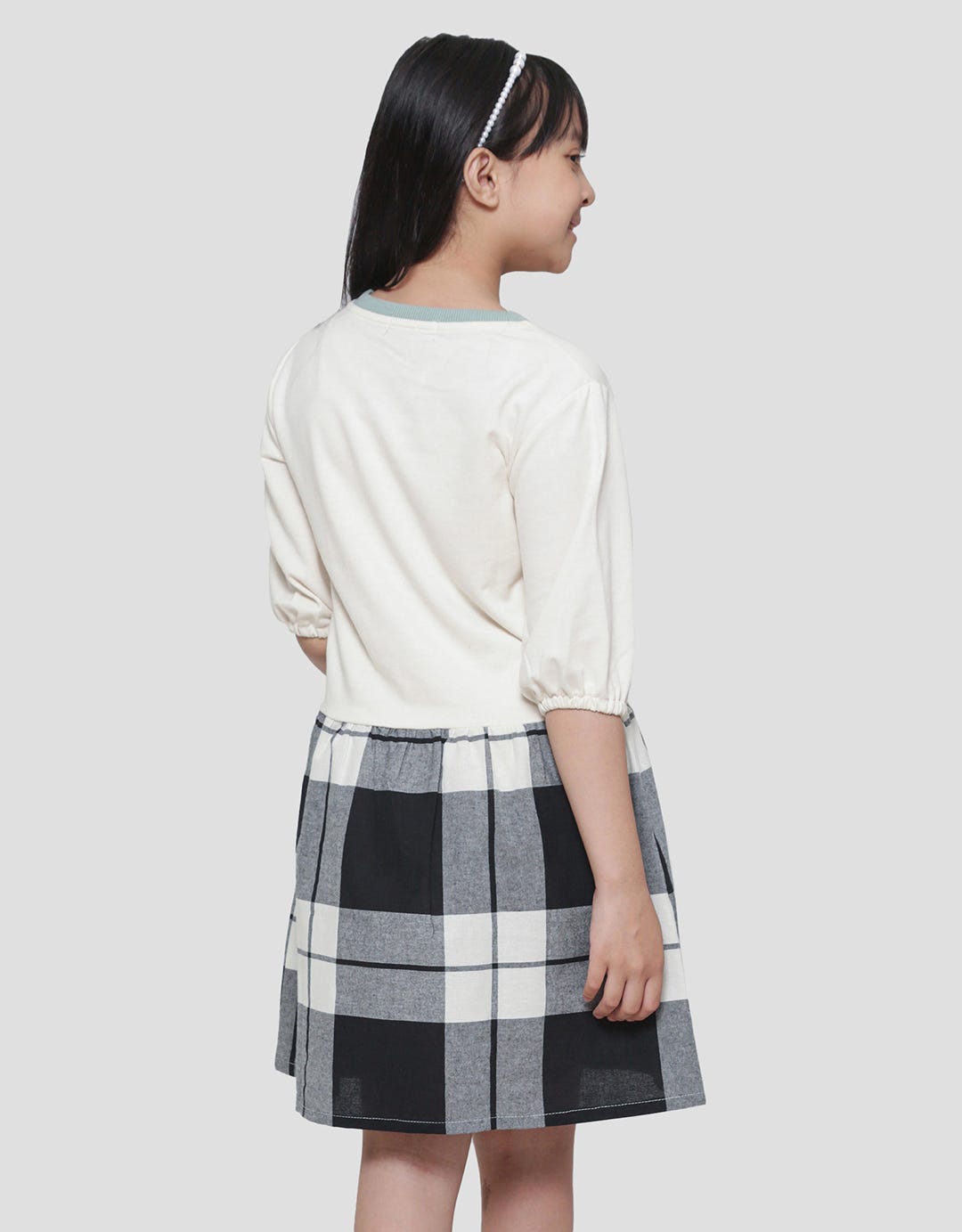 Nevada Bear Combination Checked Woven Midi Dress 3/4 Anak Perempuan