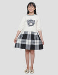 Nevada Bear Combination Checked Woven Midi Dress 3/4 Girls
