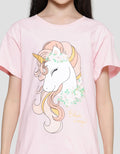 Nevada Unicorn Print Kaos Lengan Pendek Anak Perempuan
