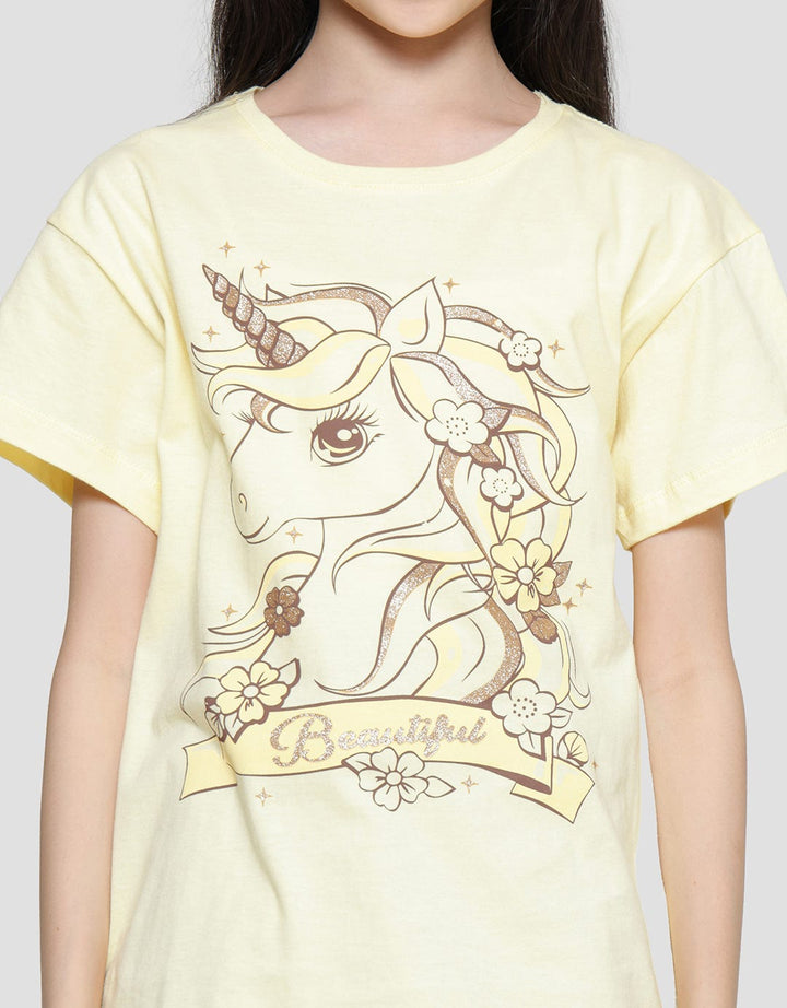 Nevada Print Unicorn Kaos Lengan Pendek Anak Perempuan