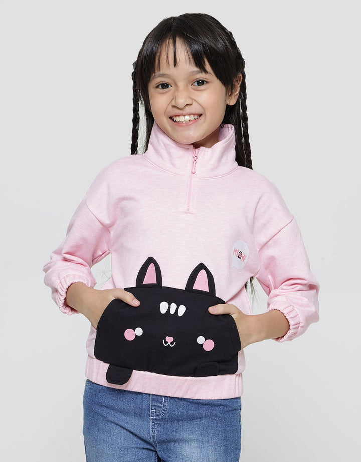 Little M Sweatshirt Kerah Resleting Kantong Aplikasi