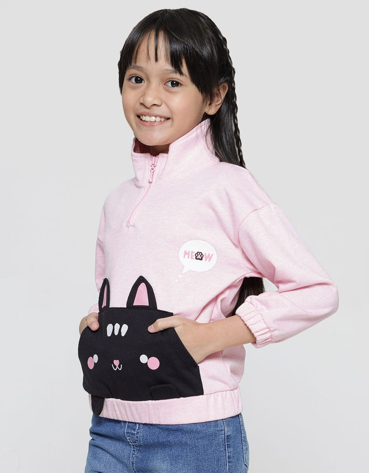 Little M Sweatshirt Kerah Resleting Kantong Aplikasi