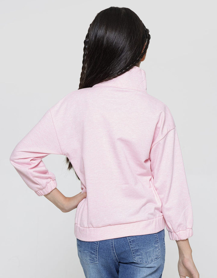 Little M Sweatshirt Kerah Resleting Kantong Aplikasi