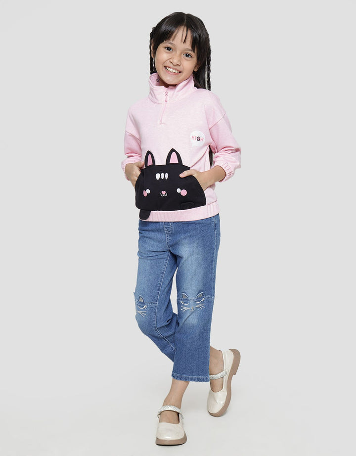 Little M Sweatshirt Kerah Resleting Kantong Aplikasi