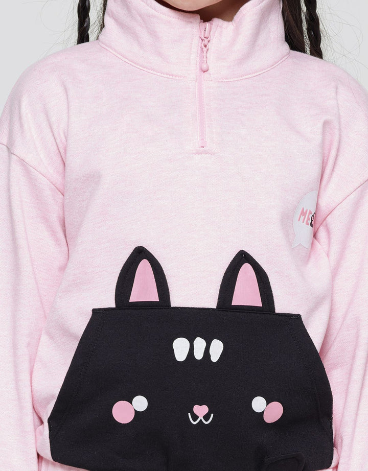Little M Sweatshirt Kerah Resleting Kantong Aplikasi