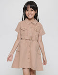 Little M Safari Belt Midi Dress for Girls