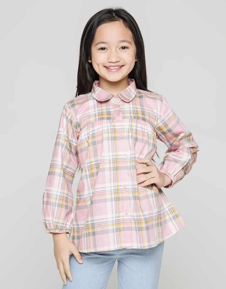 Little M Long Sleeve Shirt Blouse Checkered Collar