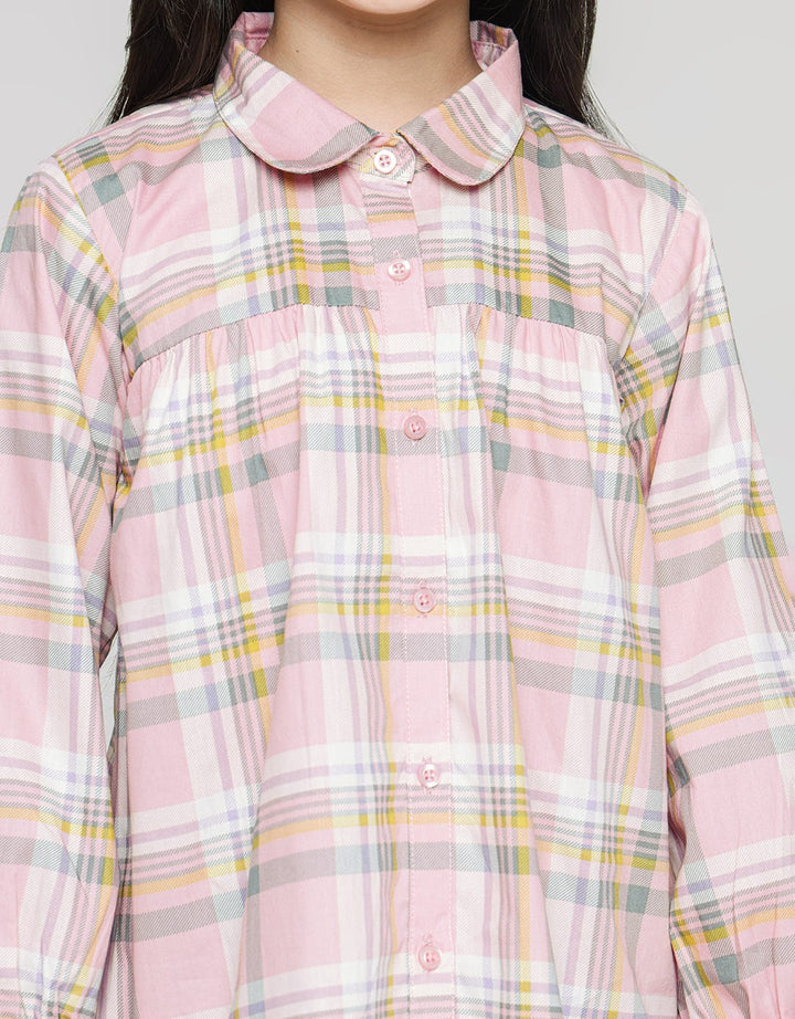 Little M Long Sleeve Shirt Blouse Checkered Collar