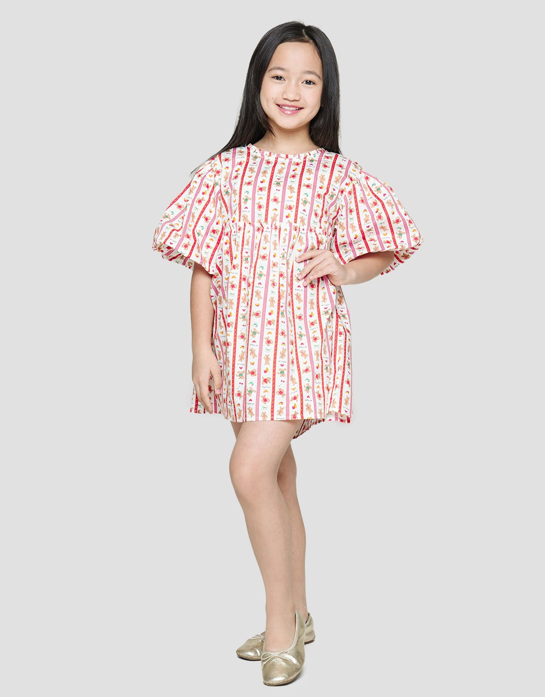 Little M Short Sleeve Midi Dress Salur Bear Xmas
