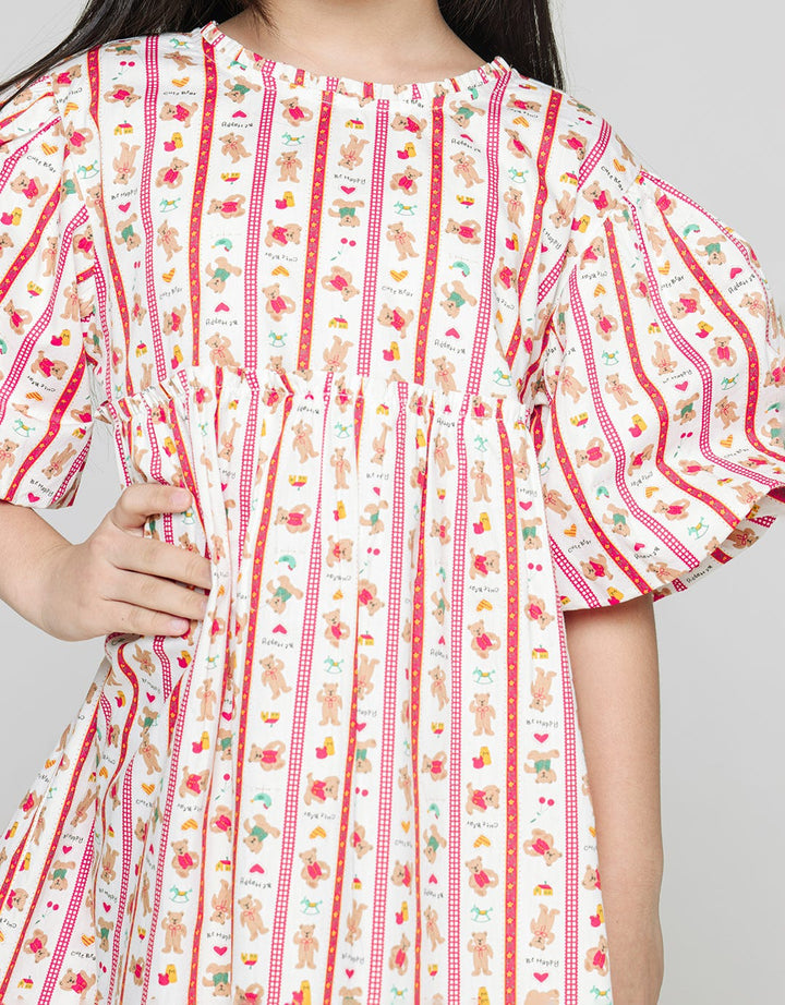 Little M Short Sleeve Midi Dress Salur Bear Xmas