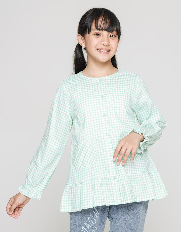 Aero Long Sleeve Shirt Kotak-Kotak Bawah Ruffle