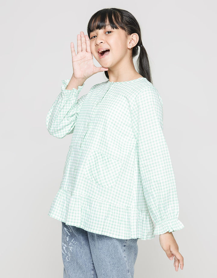 Aero Long Sleeve Shirt Kotak-Kotak Bawah Ruffle