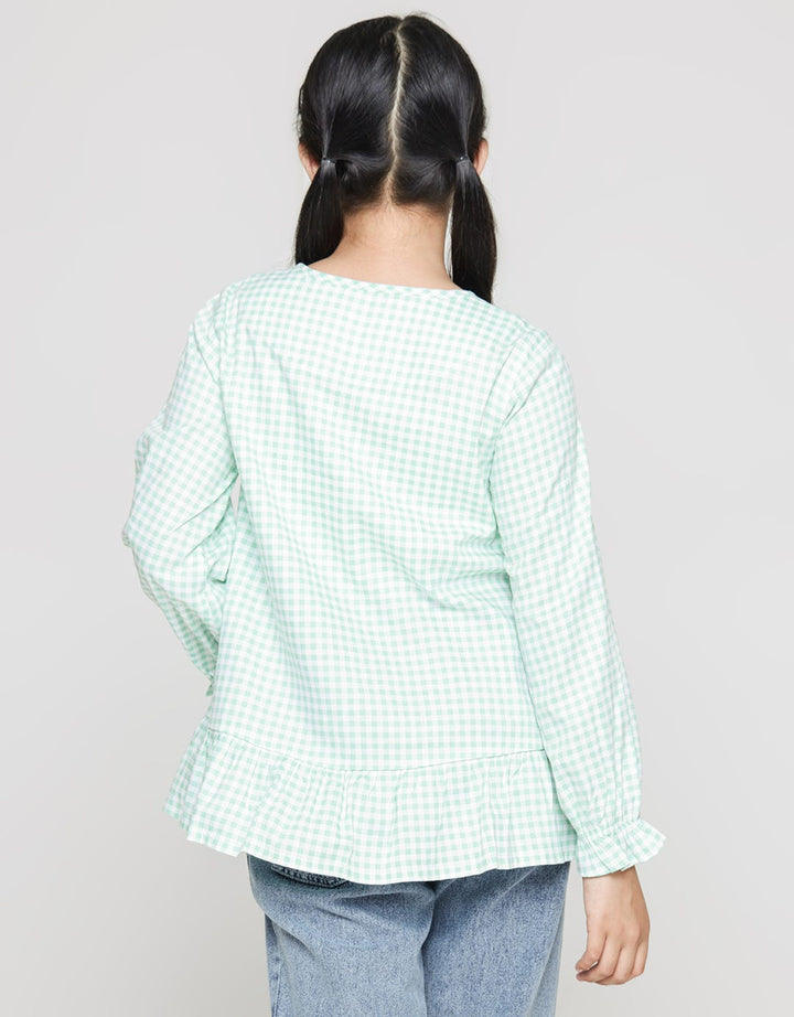 Aero Long Sleeve Shirt Kotak-Kotak Bawah Ruffle
