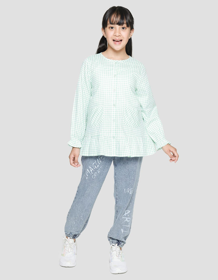 Aero Long Sleeve Shirt Kotak-Kotak Bawah Ruffle