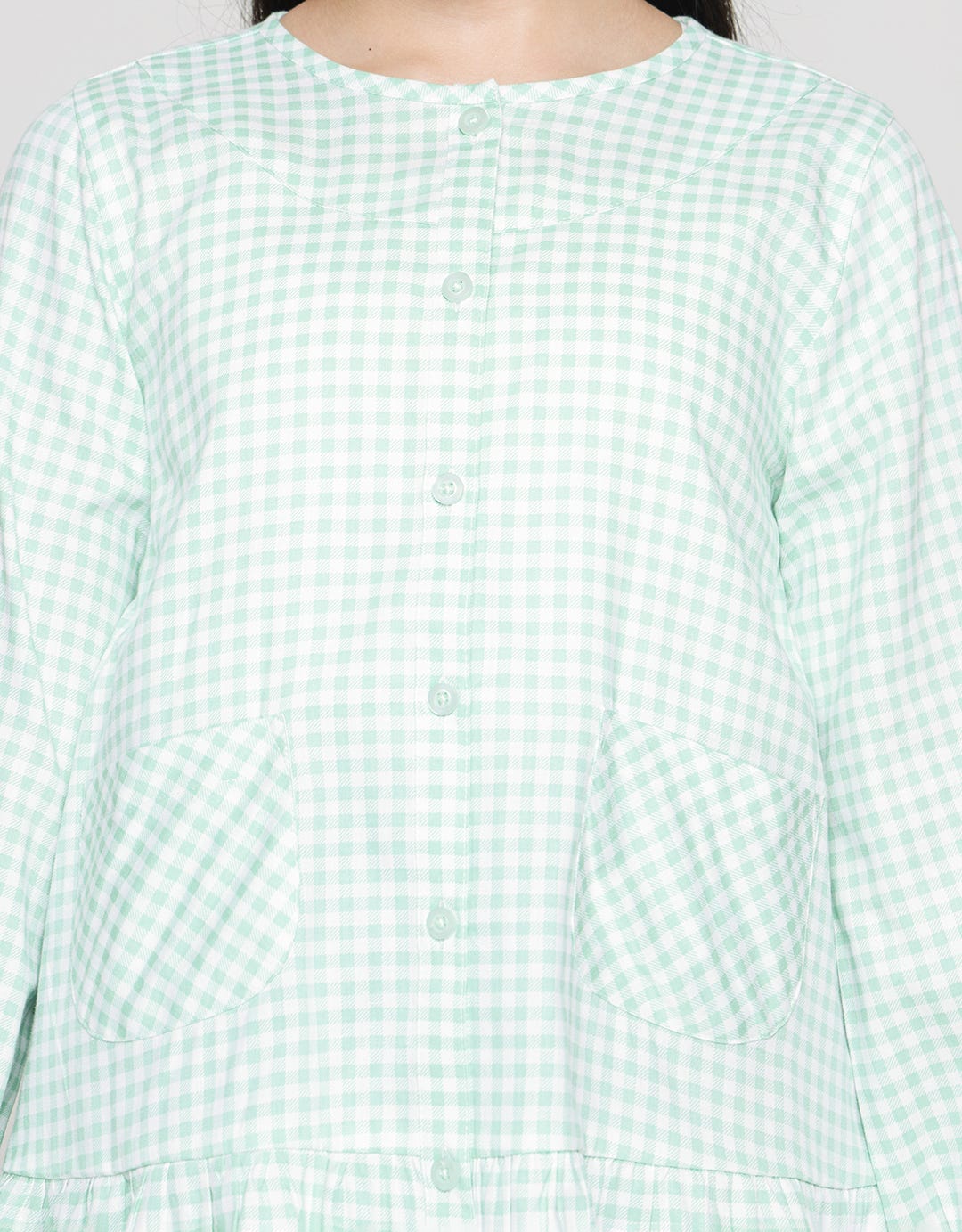 Aero Long Sleeve Shirt Kotak-Kotak Bawah Ruffle