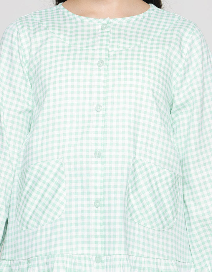 Aero Long Sleeve Shirt Kotak-Kotak Bawah Ruffle