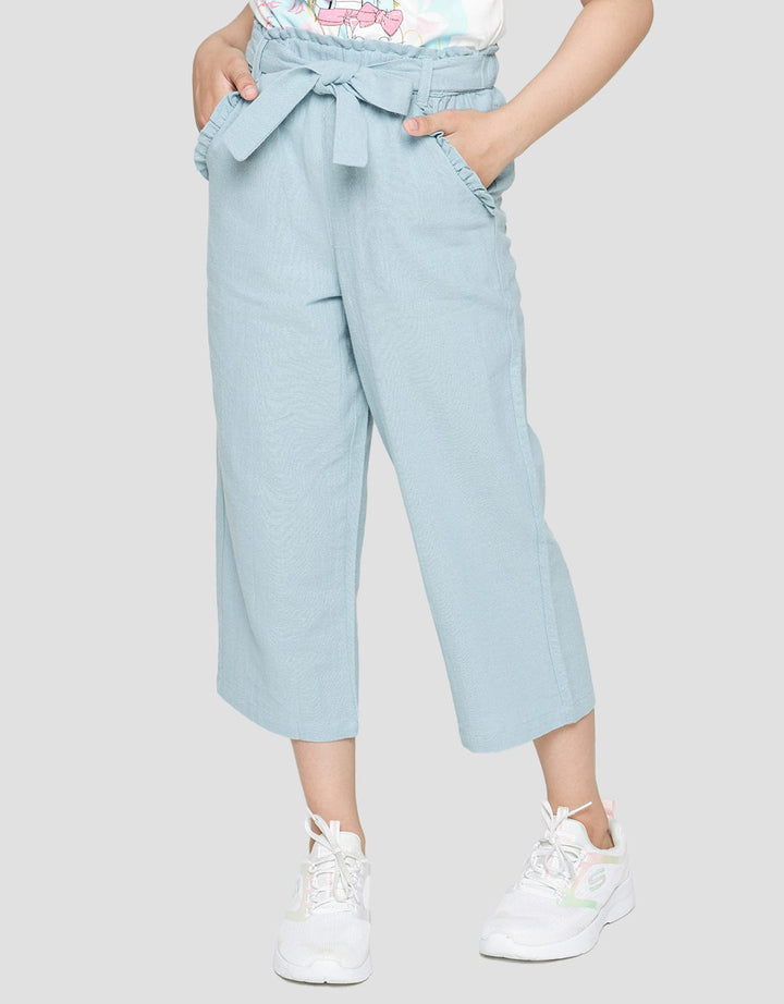 Aero Long Pants Plain Rubber Culottes Made of Ripple Ribbon Top