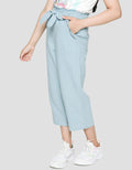 Aero Long Pants Plain Rubber Culottes Made of Ripple Ribbon Top