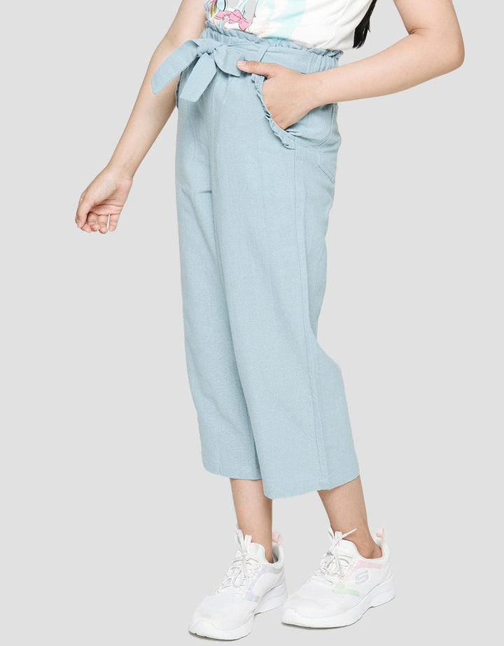 Aero Long Pants Plain Rubber Culottes Made of Ripple Ribbon Top