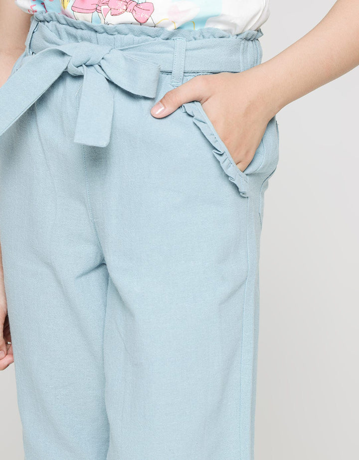 Aero Long Pants Plain Rubber Culottes Made of Ripple Ribbon Top