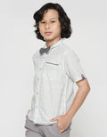 Little M Short Sleeve Print Checked Jute Shirt