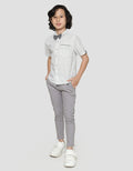 Little M Short Sleeve Print Checked Jute Shirt