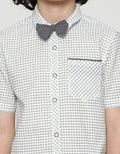 Little M Short Sleeve Print Checked Jute Shirt