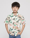 Little M Print Dino Slub Kemeja Lengan Pendek Anak Laki-Laki
