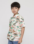 Little M Print Dino Slub Kemeja Lengan Pendek Anak Laki-Laki