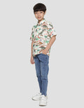 Little M Print Dino Slub Kemeja Lengan Pendek Anak Laki-Laki