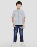 Little M Solid Texture Kemeja Koko Casual Anak Laki-Laki