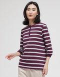 St. Yves 3/4 Sleeve Henley Stripe T-Shirt