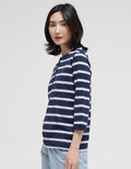 St. Yves 3/4 Sleeve Henley Stripe T-Shirt