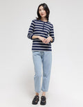 St. Yves 3/4 Sleeve Henley Stripe T-Shirt
