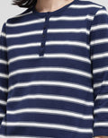 St. Yves 3/4 Sleeve Henley Stripe T-Shirt