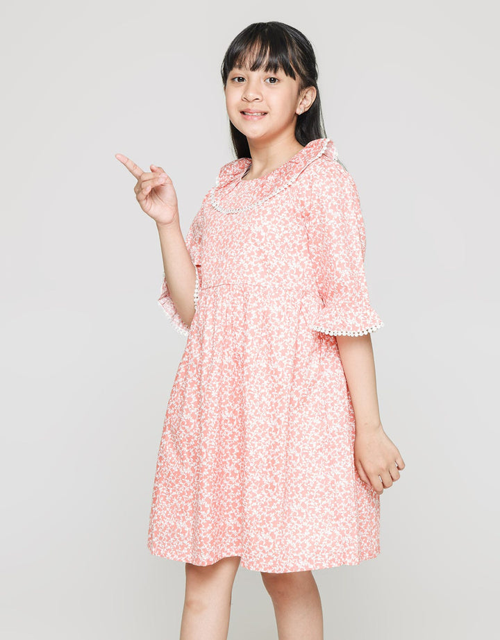 Sweet Miss Long Sleeve Midi Dress Print Bunga Kerah