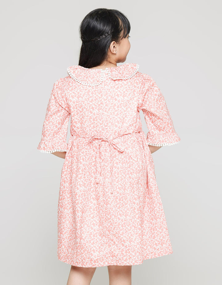 Sweet Miss Long Sleeve Midi Dress Print Bunga Kerah