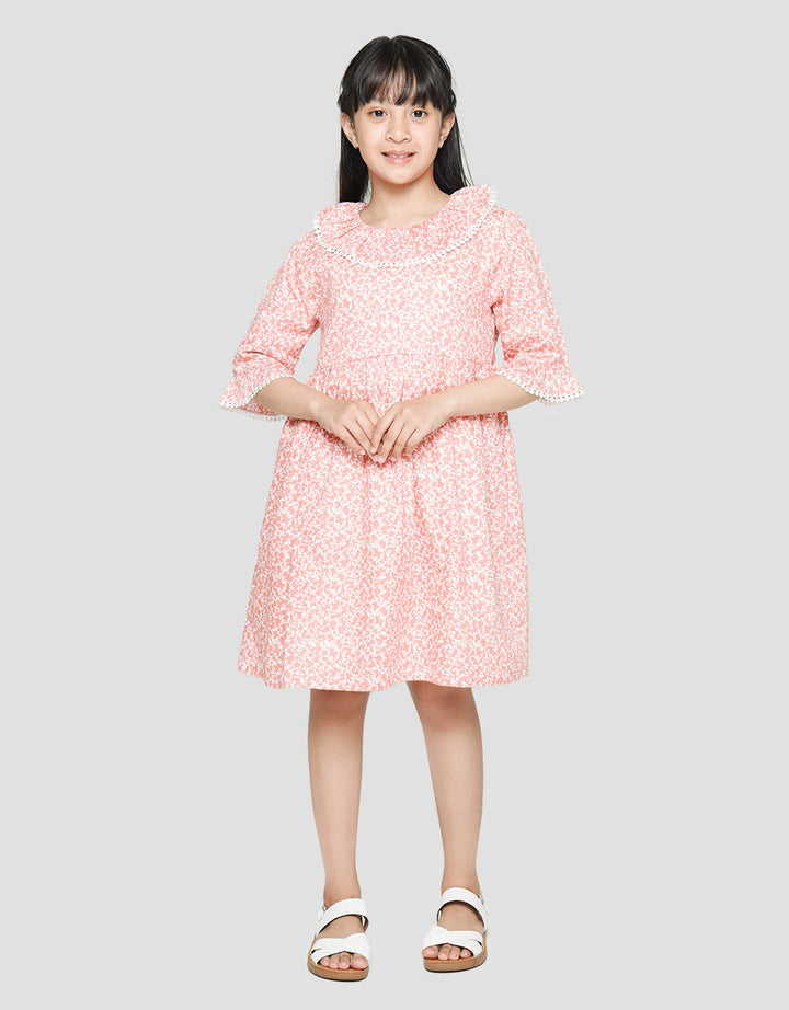 Sweet Miss Long Sleeve Midi Dress Print Bunga Kerah
