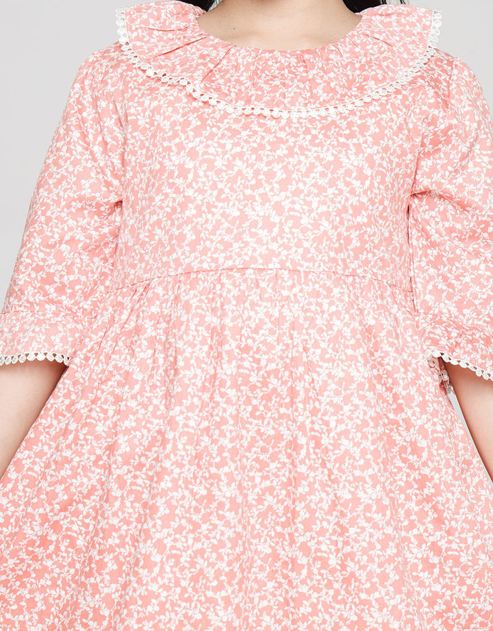 Sweet Miss Long Sleeve Midi Dress Print Bunga Kerah