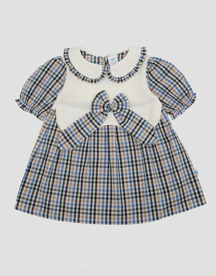 Pipiniko Short Sleeve Midi Dress Combi Knit Colar Ruflle