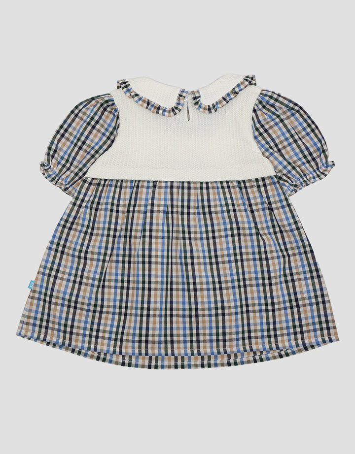 Pipiniko Short Sleeve Midi Dress Combi Knit Colar Ruflle