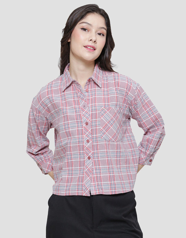 Triset Casual Check Print Blouse Wanita