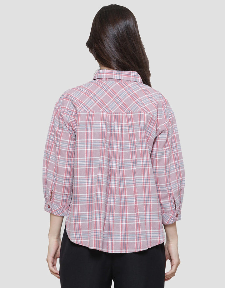 Triset Casual Check Print Blouse Wanita