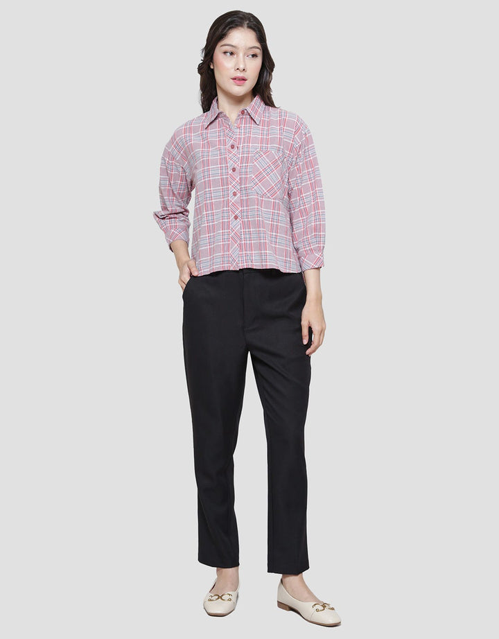 Triset Casual Check Print Blouse Wanita