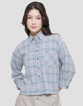 Triset Casual Check Print Blouse Wanita