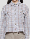 Triset Ladies Check Crop Blouse Wanita