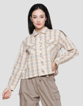 Triset Ladies Check Crop Blouse Wanita