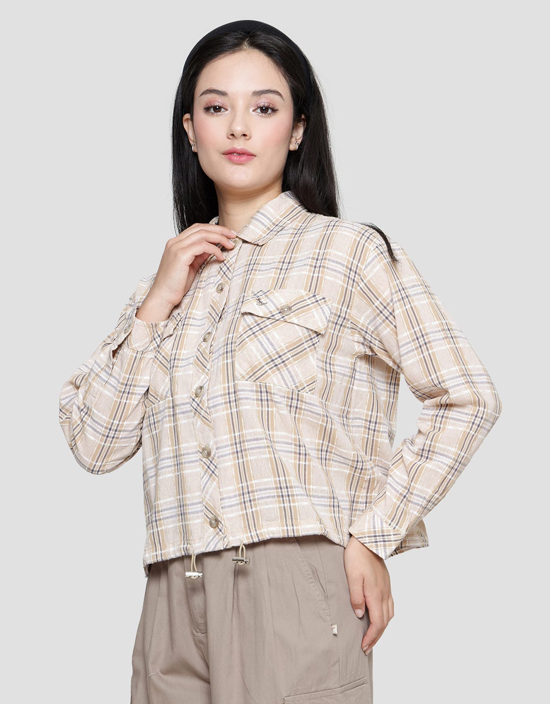 Triset Ladies Check Crop Blouse Women