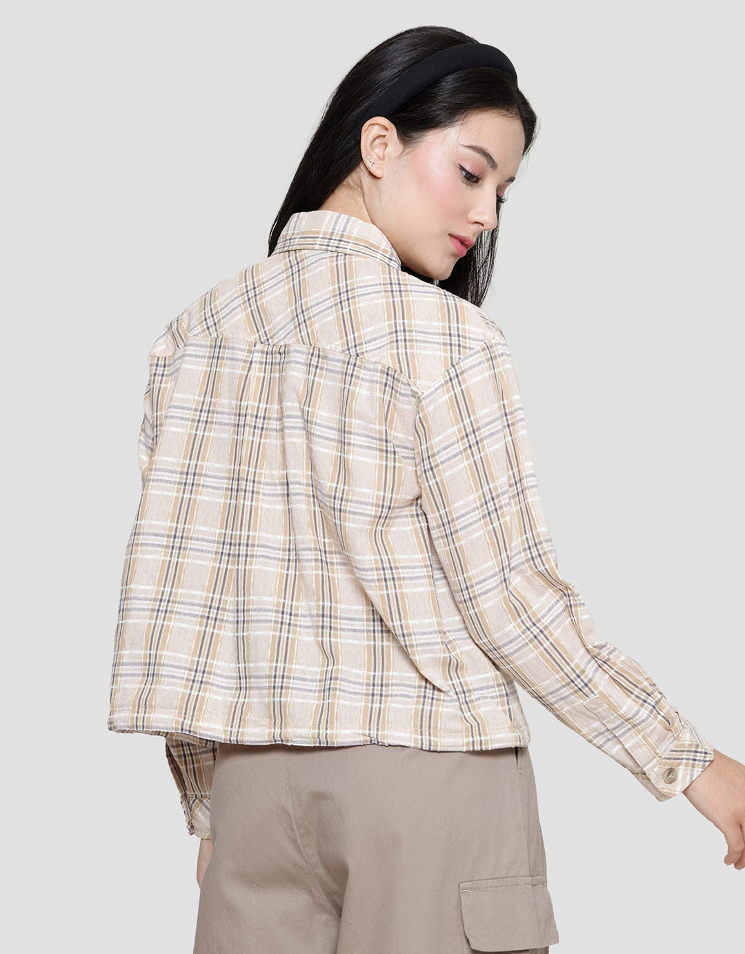 Triset Ladies Check Crop Blouse Women